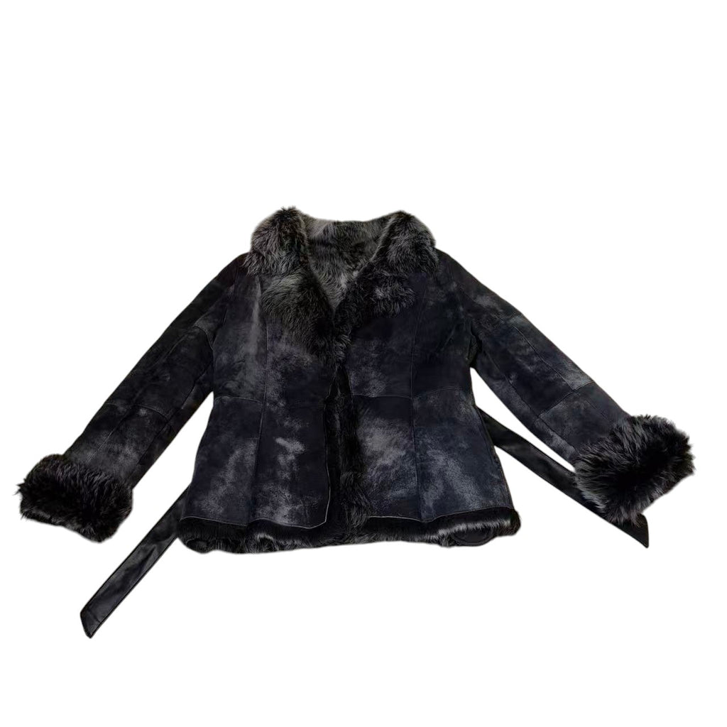TREND CLIPS REAL SHEEP LEATHER MOUTON COAT GREY SIZE L - 26-314 image 7