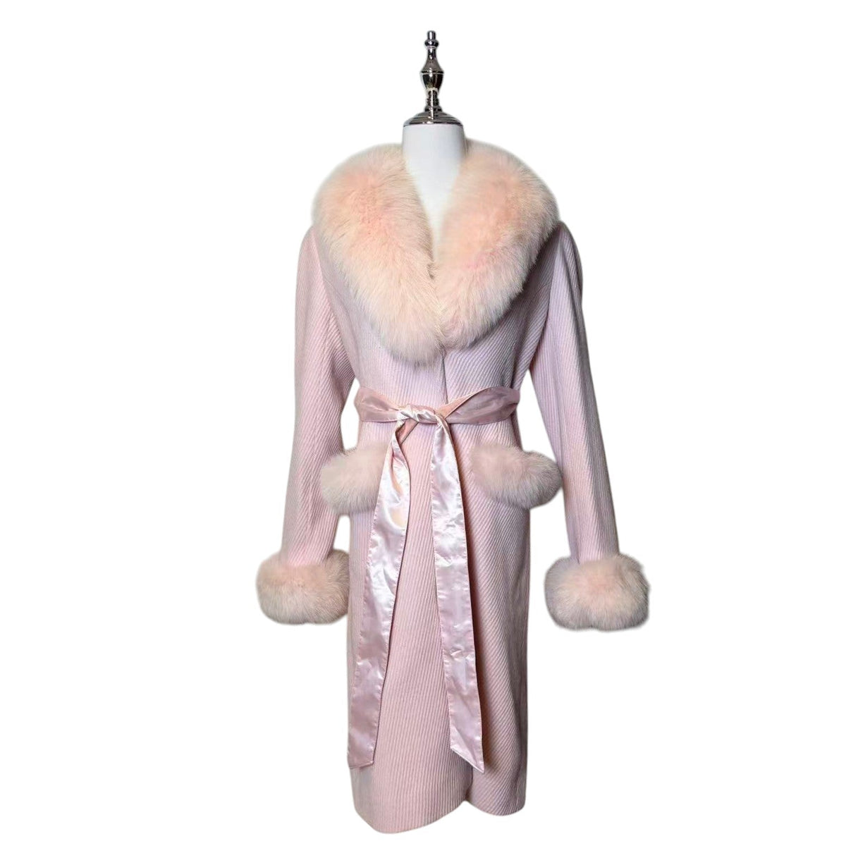 MILLER PINK FOX FUR TRIM WOOL COAT JACKET SIZE S FROM JAPAN image 1