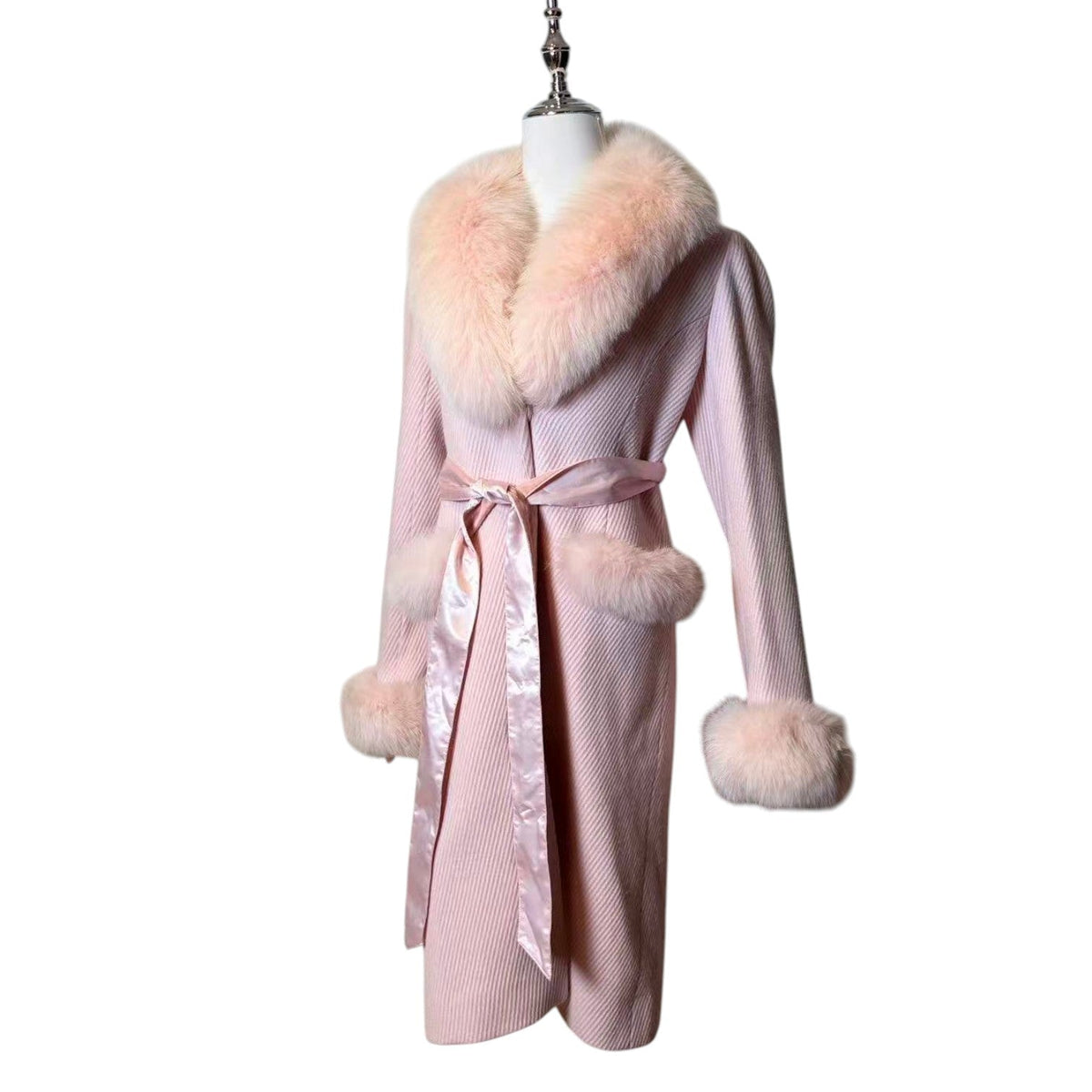 MILLER PINK FOX FUR TRIM WOOL COAT JACKET SIZE S FROM JAPAN image 3