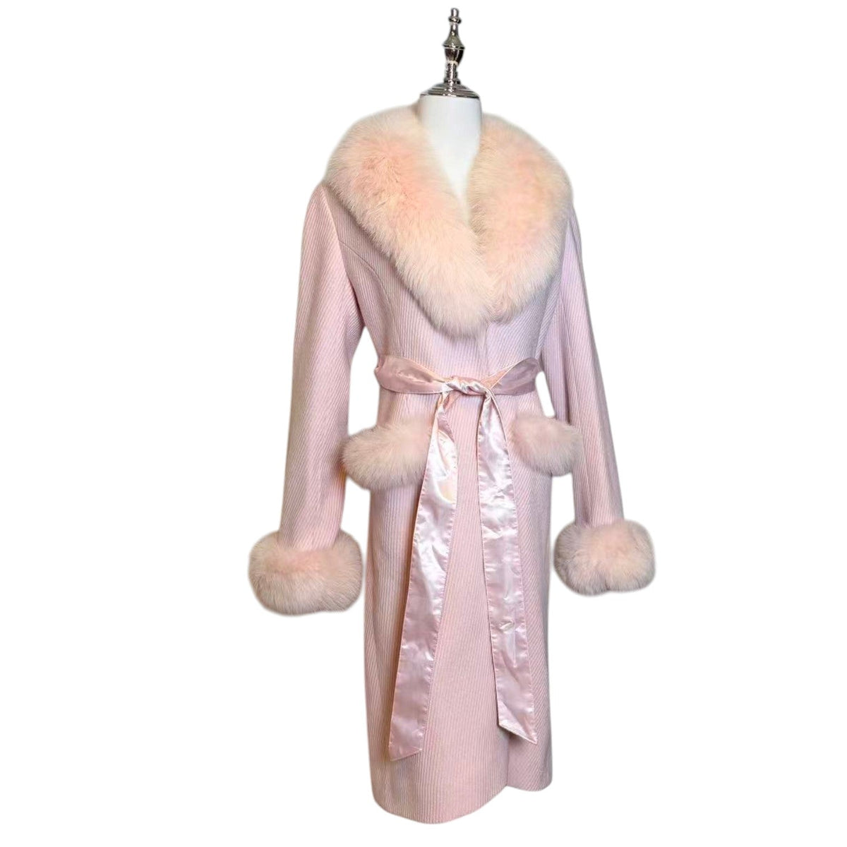 MILLER PINK FOX FUR TRIM WOOL COAT JACKET SIZE S FROM JAPAN image 5