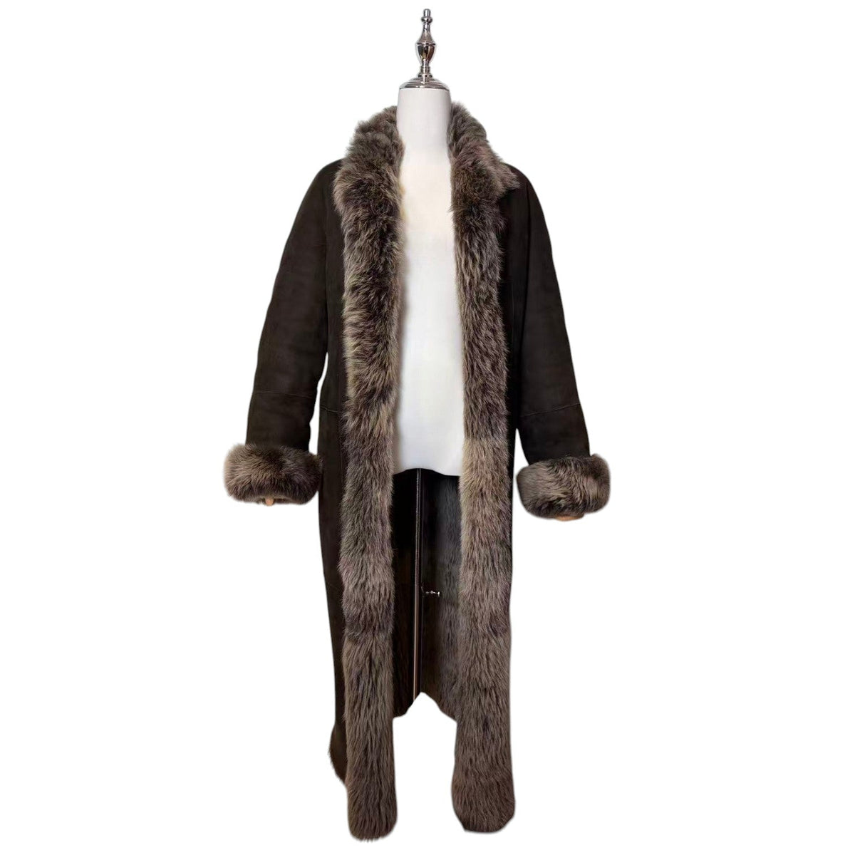 DKNY LONG SHEARLING REAL FUR COAT JACKET BROWN SIZE M FROM JAPAN image 1