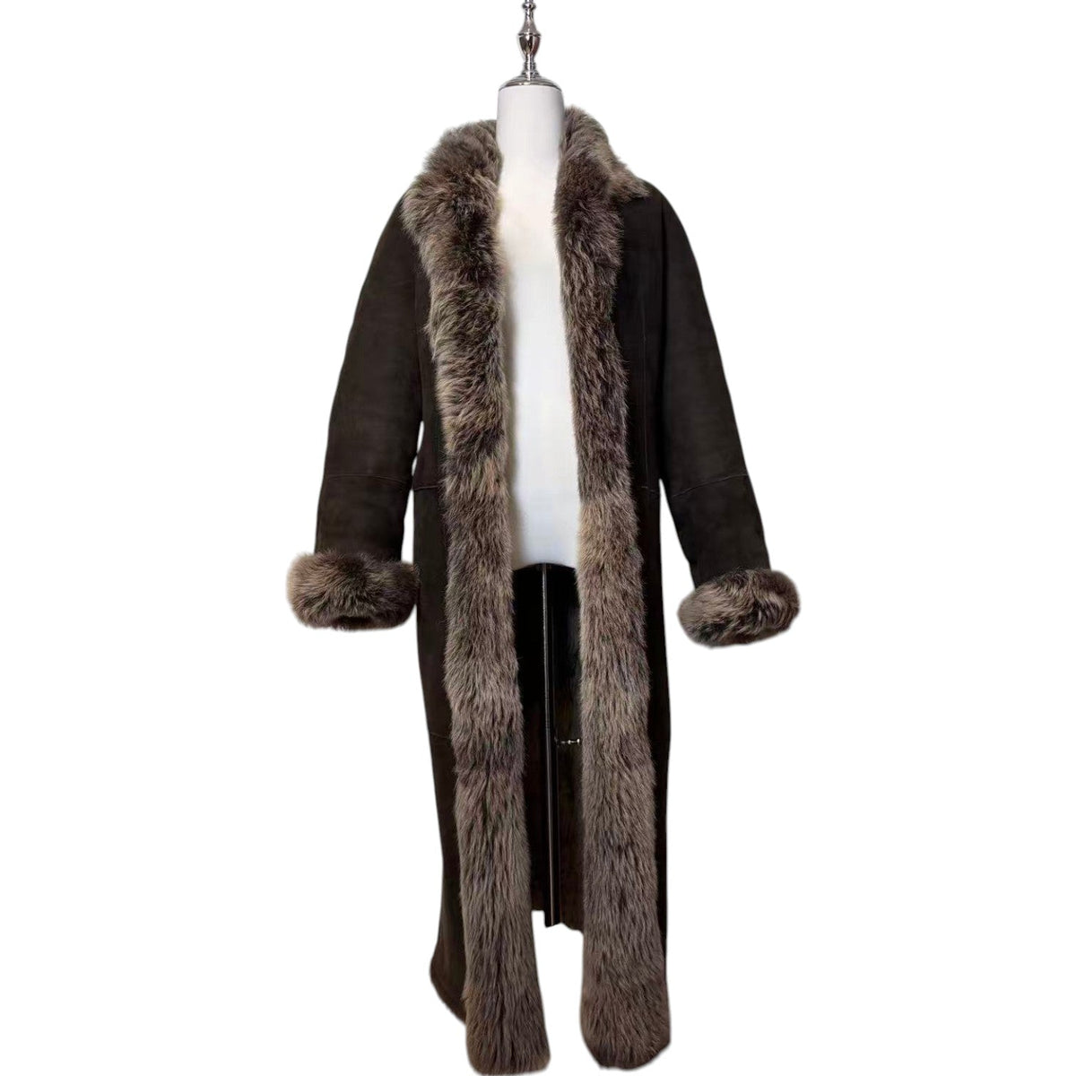 DKNY LONG SHEARLING REAL FUR COAT JACKET BROWN SIZE M FROM JAPAN image 2