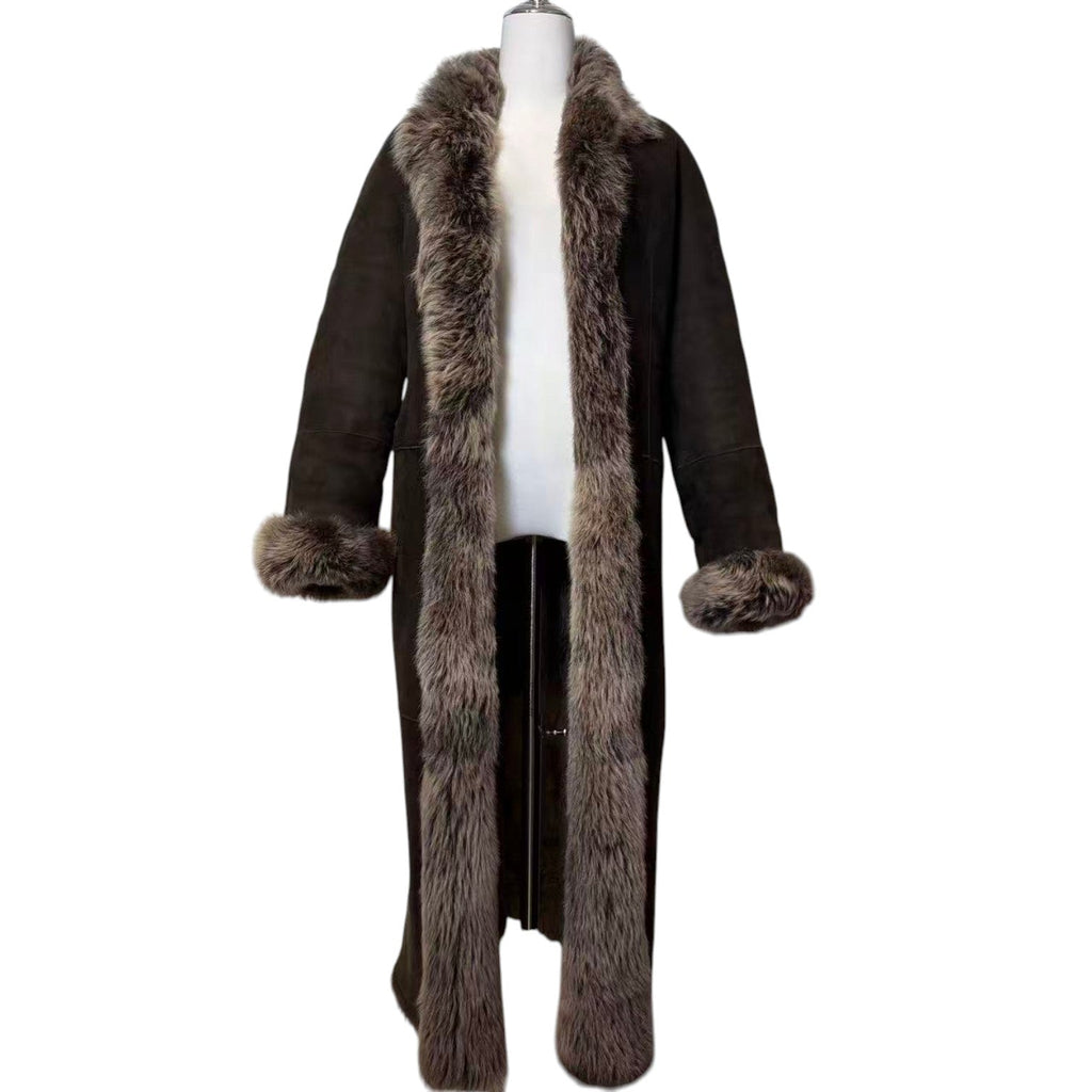 DKNY LONG SHEARLING REAL FUR COAT JACKET BROWN SIZE M FROM JAPAN image 3