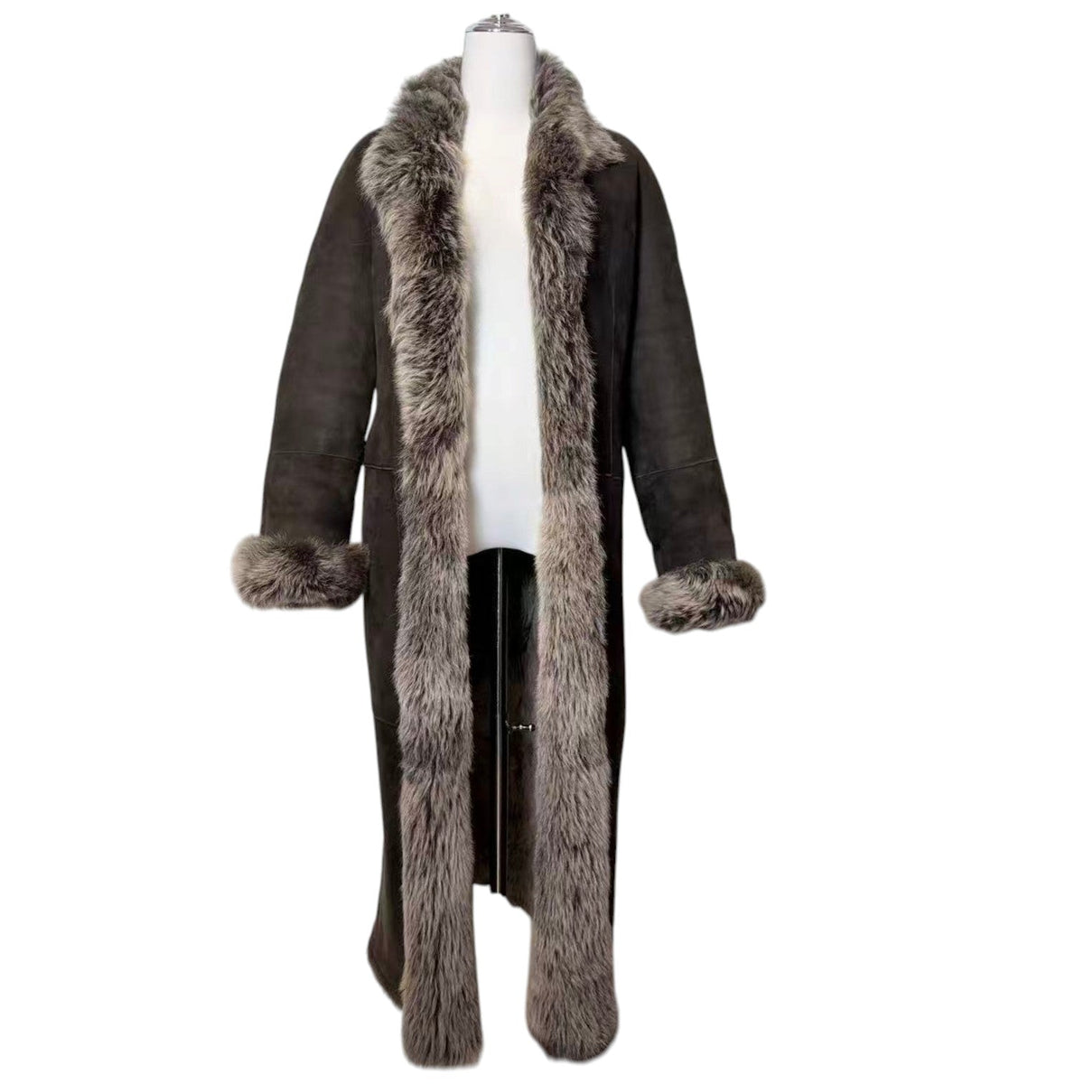 DKNY LONG SHEARLING REAL FUR COAT JACKET BROWN SIZE M FROM JAPAN image 4