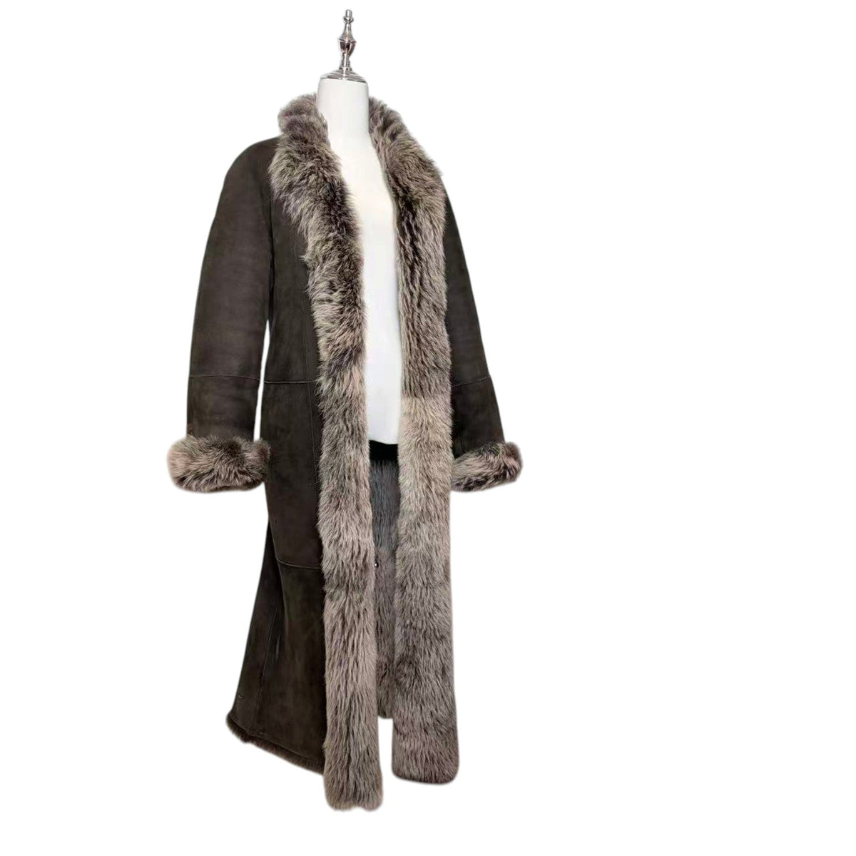 DKNY LONG SHEARLING REAL FUR COAT JACKET BROWN SIZE M FROM JAPAN image 10