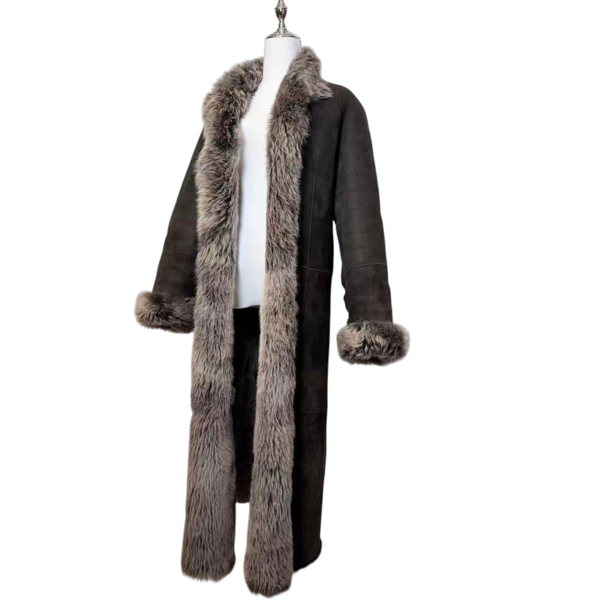 DKNY LONG SHEARLING REAL FUR COAT JACKET BROWN SIZE M FROM JAPAN image 11