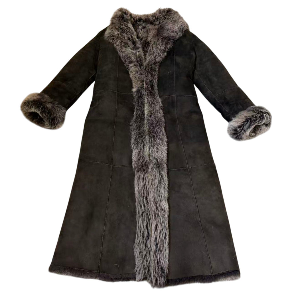 DKNY LONG SHEARLING REAL FUR COAT JACKET BROWN SIZE M FROM JAPAN image 16