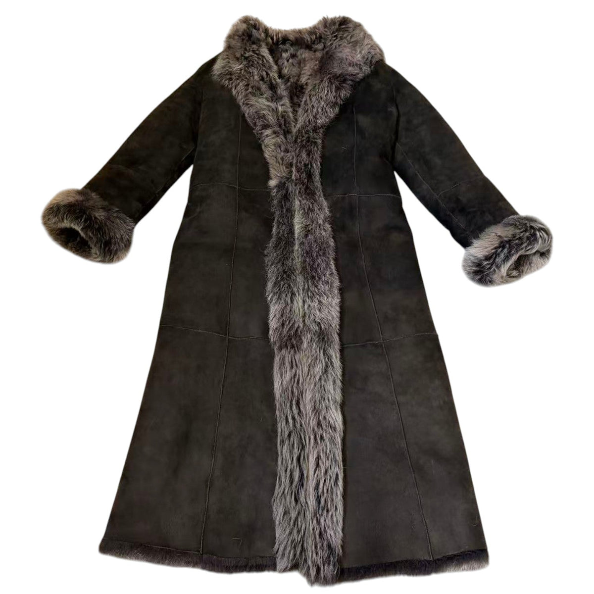 DKNY LONG SHEARLING REAL FUR COAT JACKET BROWN SIZE M FROM JAPAN image 16