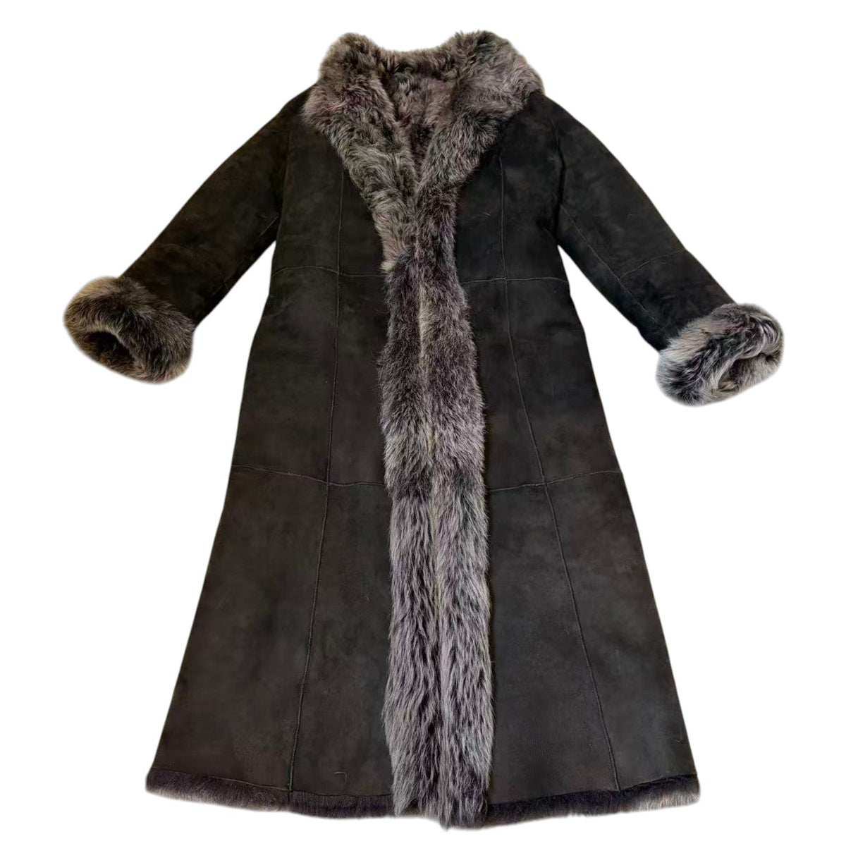 DKNY LONG SHEARLING REAL FUR COAT JACKET BROWN SIZE M FROM JAPAN image 17