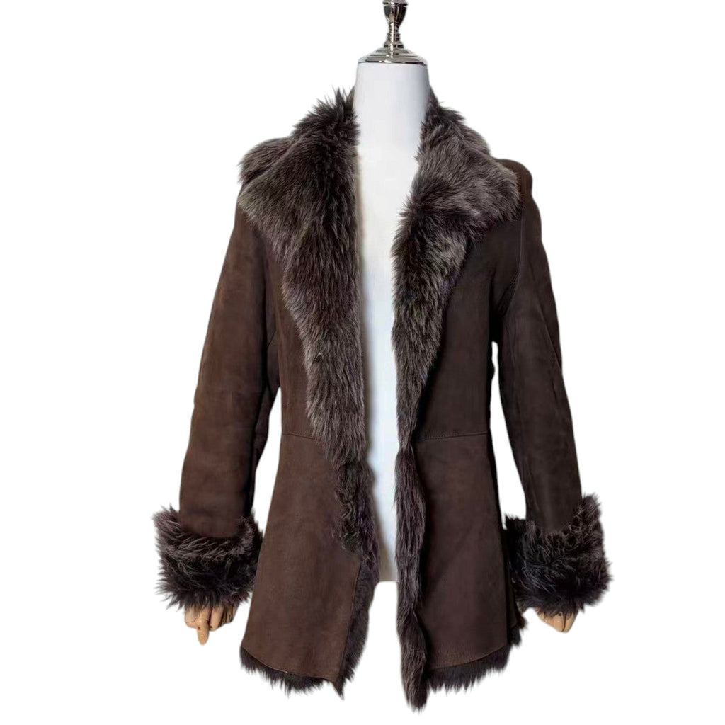 REAL SHEARLING SHEEPSKIN FUR SHORT COAT JACKET BROWN SIZE S JAPAN image 1