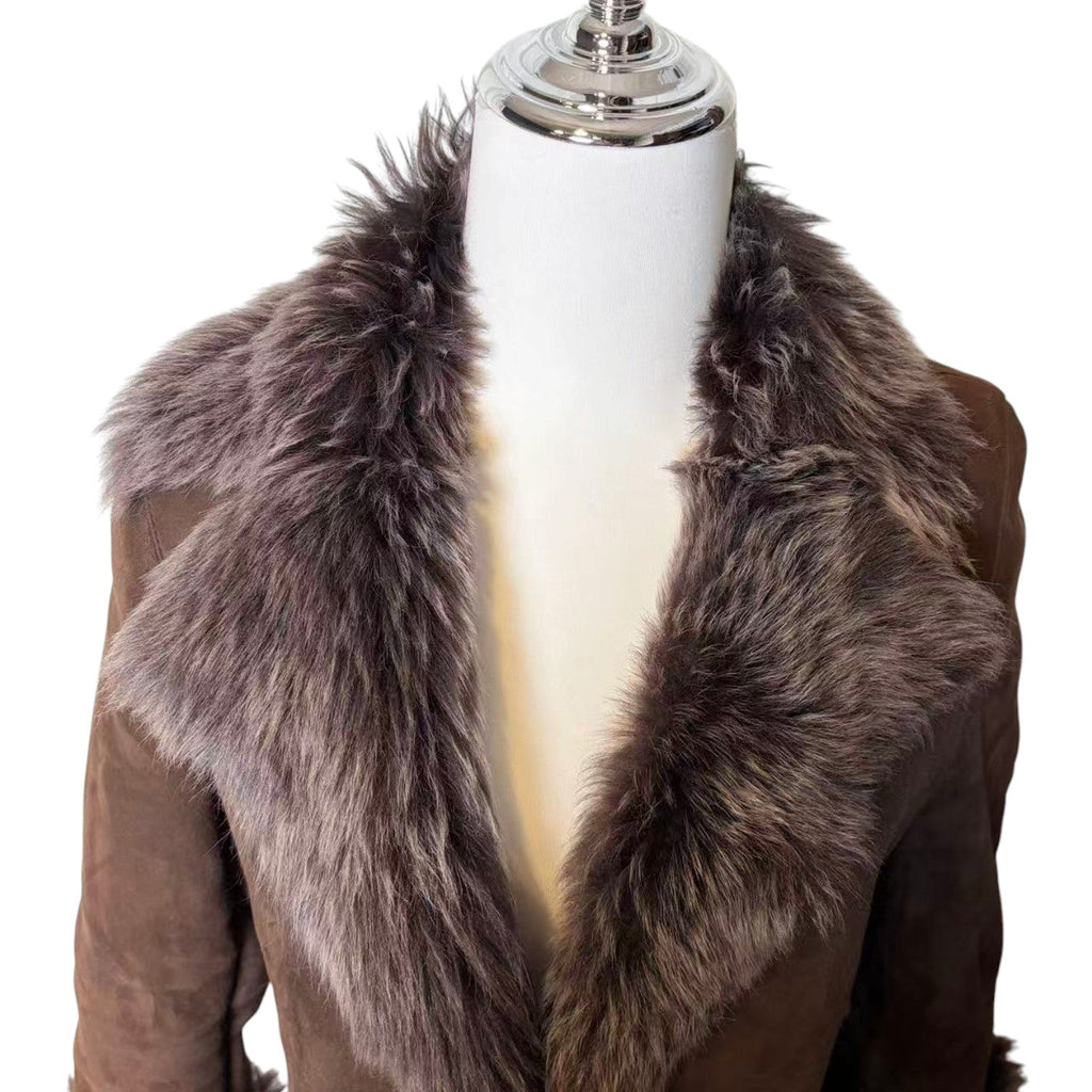 REAL SHEARLING SHEEPSKIN FUR SHORT COAT JACKET BROWN SIZE S JAPAN image 4