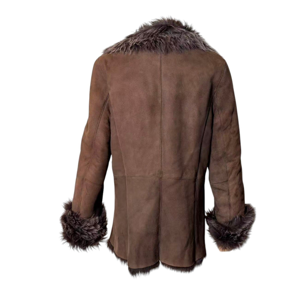 REAL SHEARLING SHEEPSKIN FUR SHORT COAT JACKET BROWN SIZE S JAPAN image 5