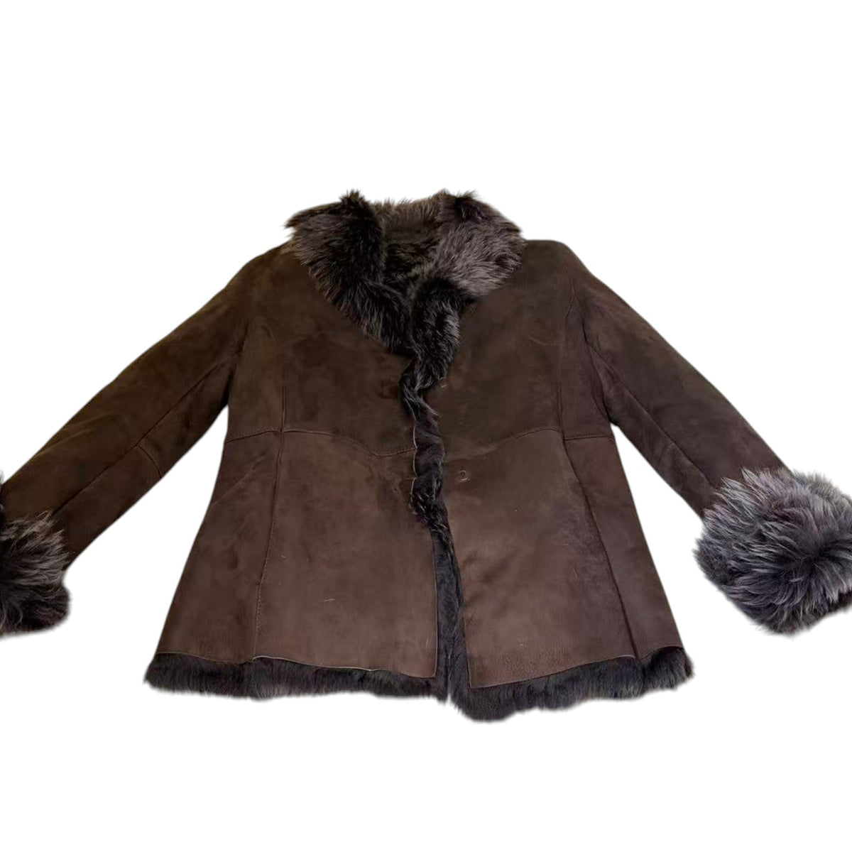 REAL SHEARLING SHEEPSKIN FUR SHORT COAT JACKET BROWN SIZE S JAPAN image 7