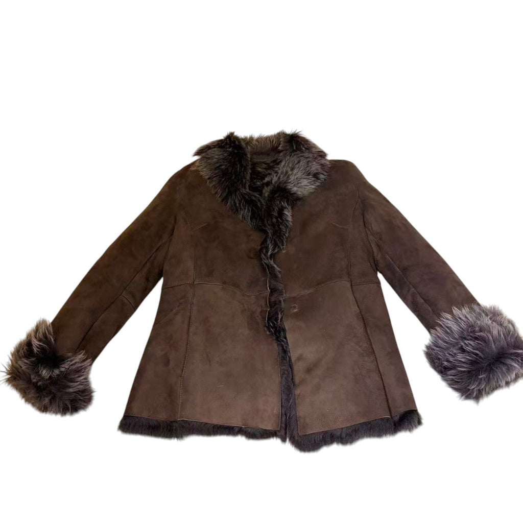 REAL SHEARLING SHEEPSKIN FUR SHORT COAT JACKET BROWN SIZE S JAPAN image 8