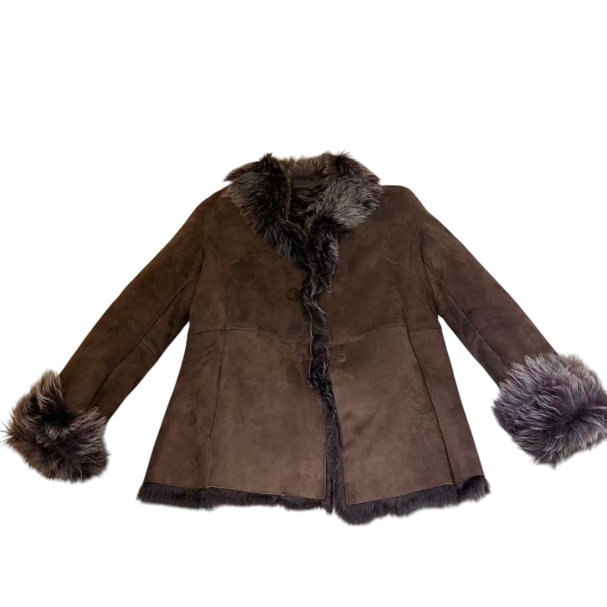 REAL SHEARLING SHEEPSKIN FUR SHORT COAT JACKET BROWN SIZE S JAPAN image 8