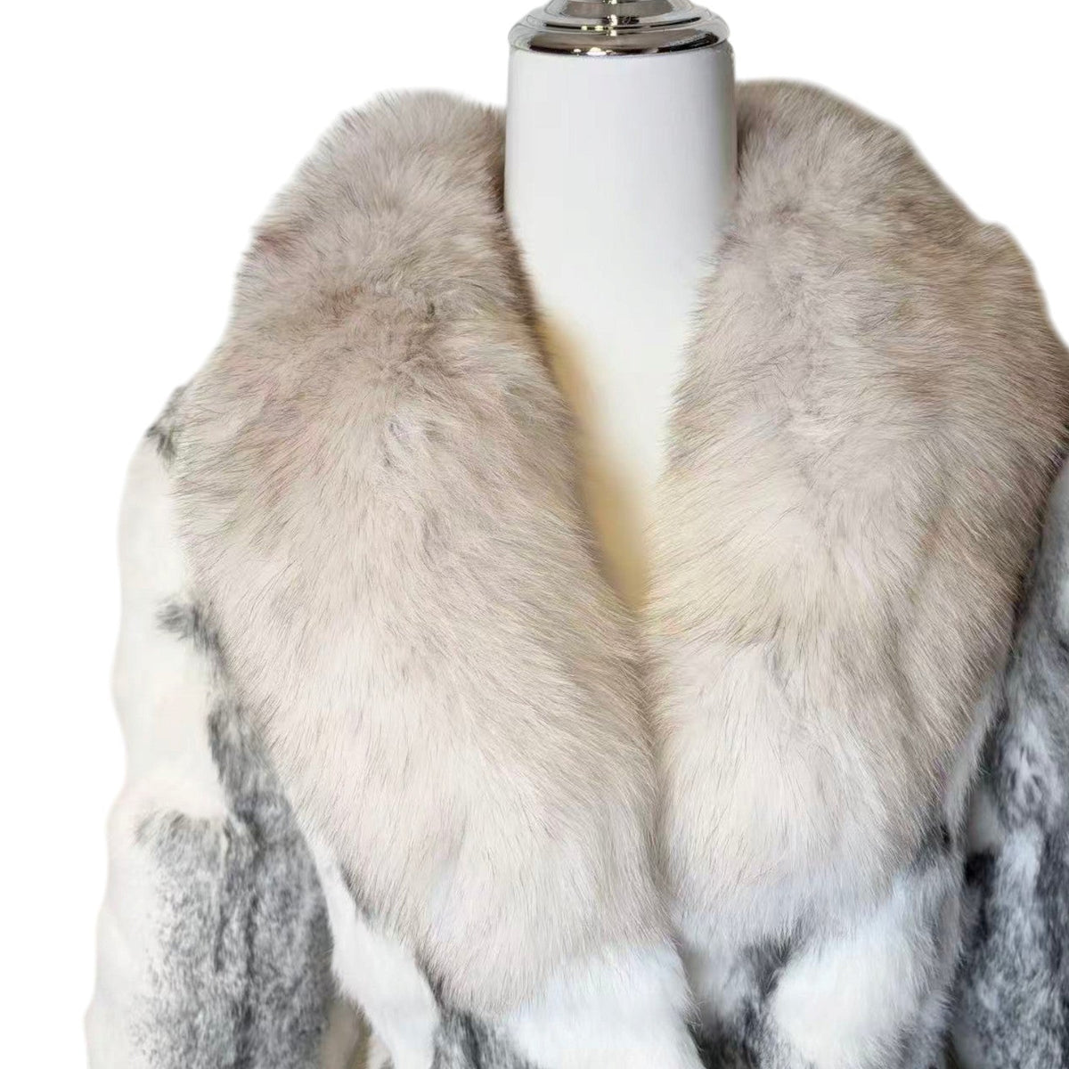 REAL FOX RABBIT FUR COAT JACKET LONG WHITE GREY SIZE M FROM JAPAN image 3