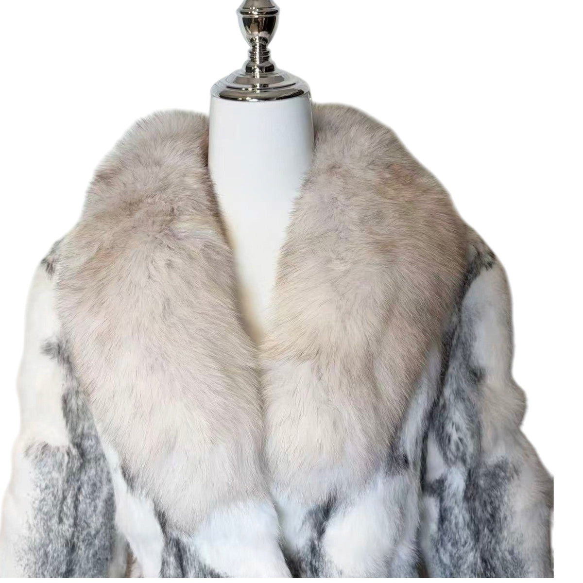 REAL FOX RABBIT FUR COAT JACKET LONG WHITE GREY SIZE M FROM JAPAN image 5