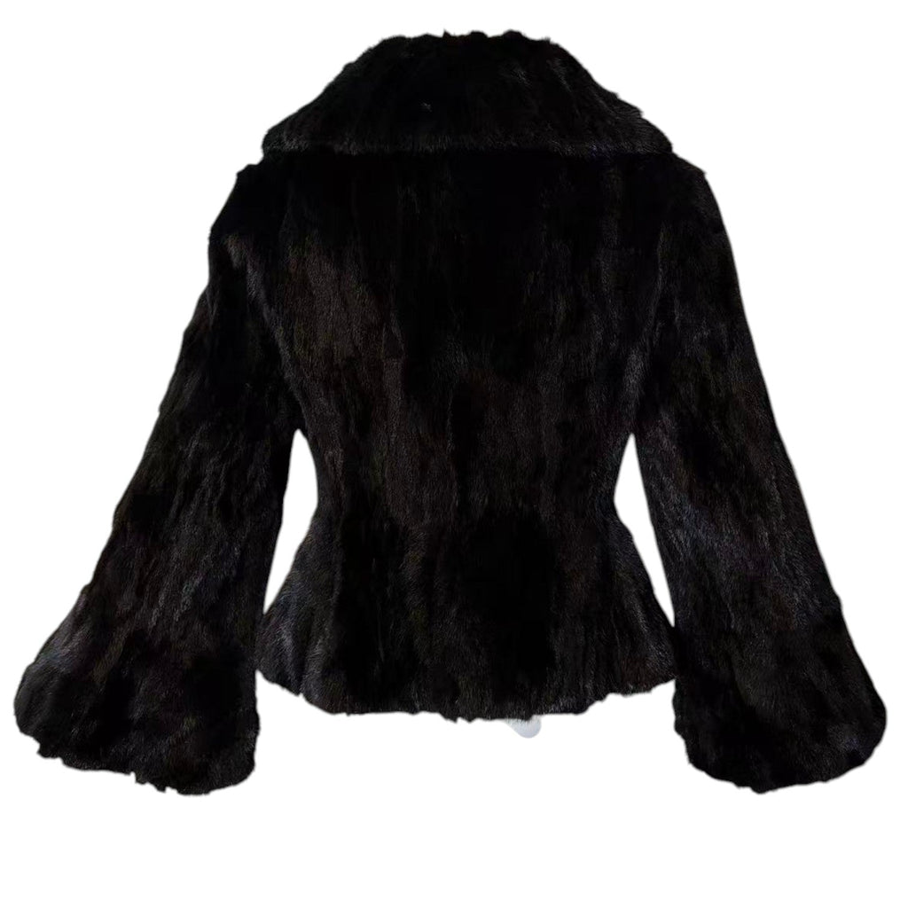 REAL MINK FUR SHORT JACKET COAT WAISTED BLACK SIZE S KOREA image 1