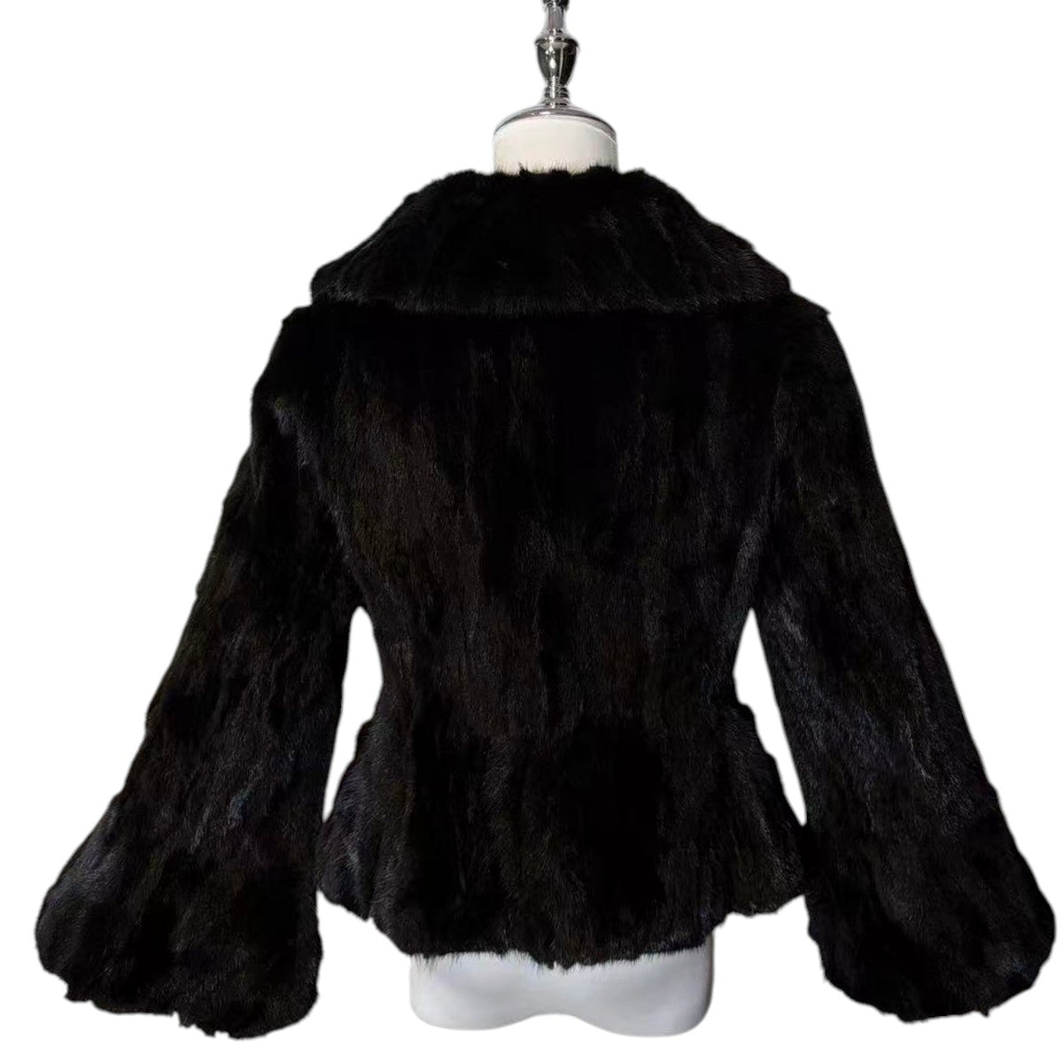 REAL MINK FUR SHORT JACKET COAT WAISTED BLACK SIZE S KOREA image 2