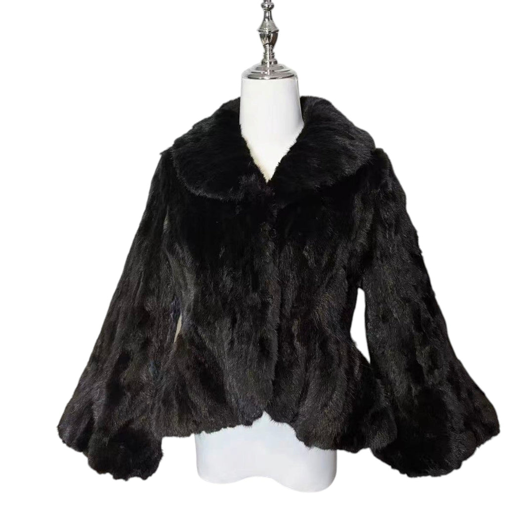 REAL MINK FUR SHORT JACKET COAT WAISTED BLACK SIZE S KOREA image 3