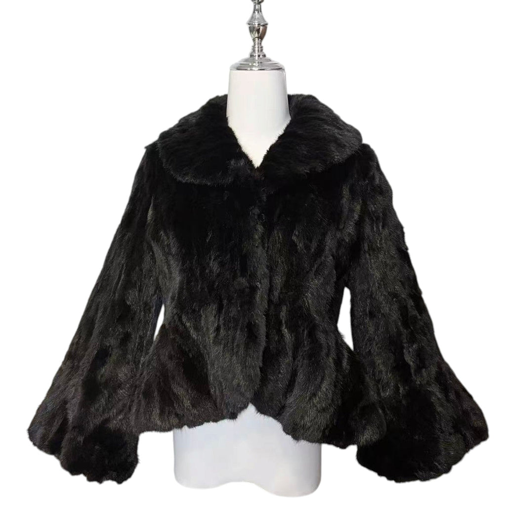 REAL MINK FUR SHORT JACKET COAT WAISTED BLACK SIZE S KOREA image 4