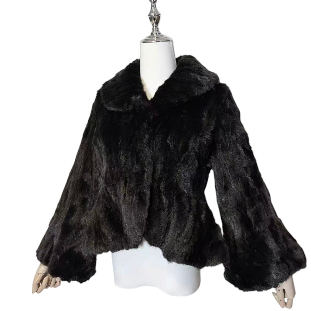 REAL MINK FUR SHORT JACKET COAT WAISTED BLACK SIZE S KOREA image 5
