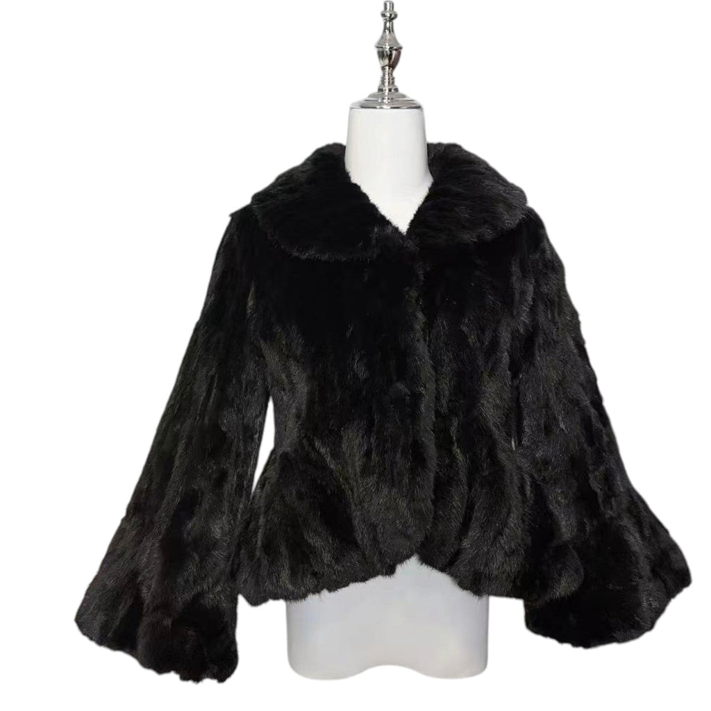 REAL MINK FUR SHORT JACKET COAT WAISTED BLACK SIZE S KOREA image 6