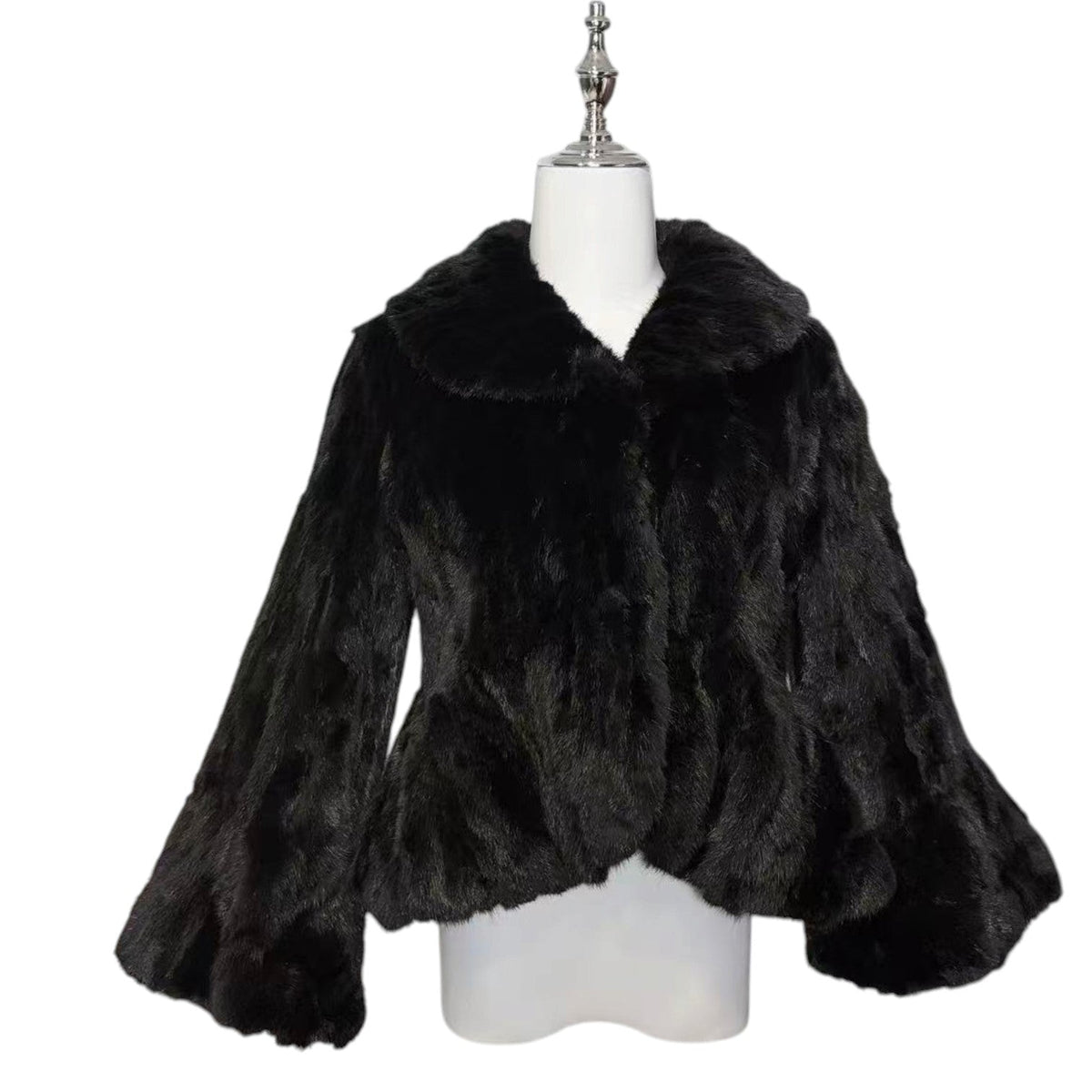 REAL MINK FUR SHORT JACKET COAT WAISTED BLACK SIZE S KOREA image 6
