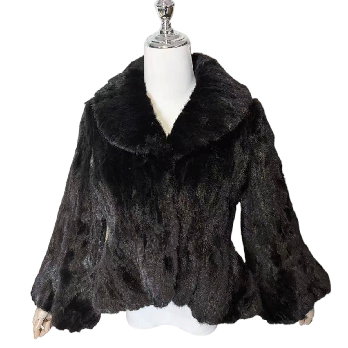REAL MINK FUR SHORT JACKET COAT WAISTED BLACK SIZE S KOREA image 7