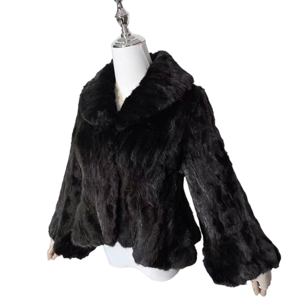 REAL MINK FUR SHORT JACKET COAT WAISTED BLACK SIZE S KOREA image 8