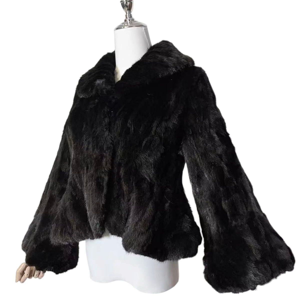 REAL MINK FUR SHORT JACKET COAT WAISTED BLACK SIZE S KOREA image 9