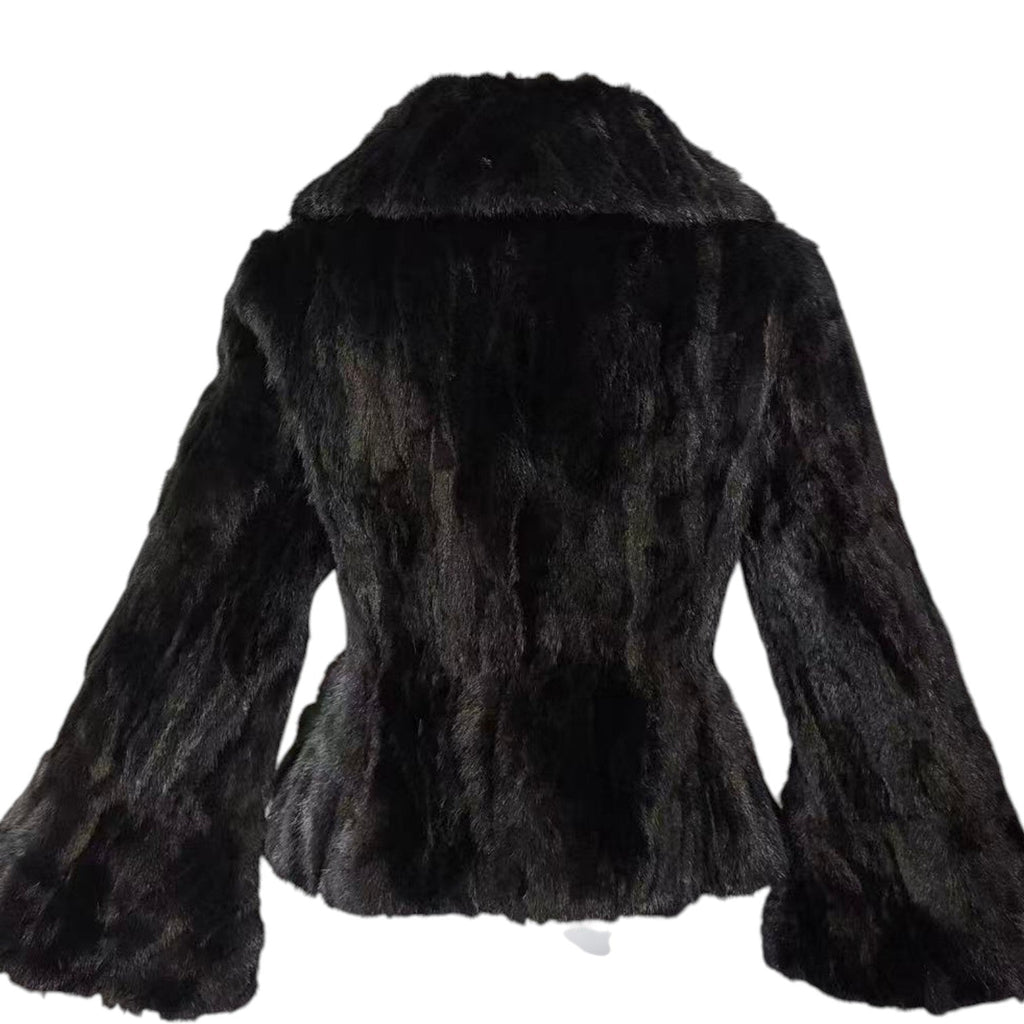 REAL MINK FUR SHORT JACKET COAT WAISTED BLACK SIZE S KOREA image 10