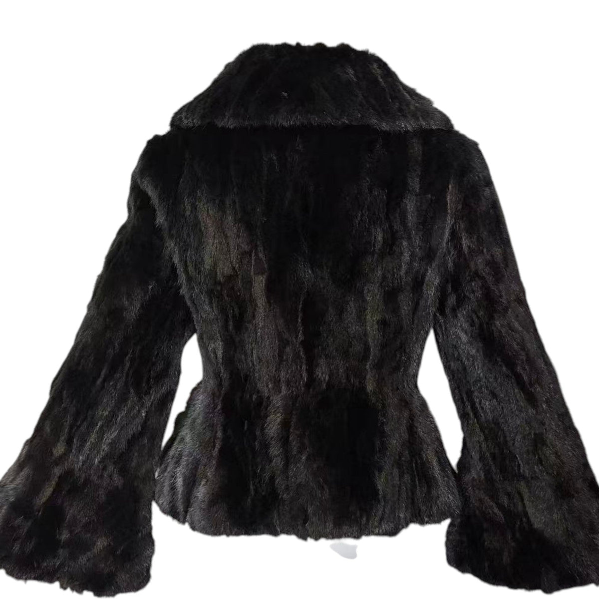 REAL MINK FUR SHORT JACKET COAT WAISTED BLACK SIZE S KOREA image 10