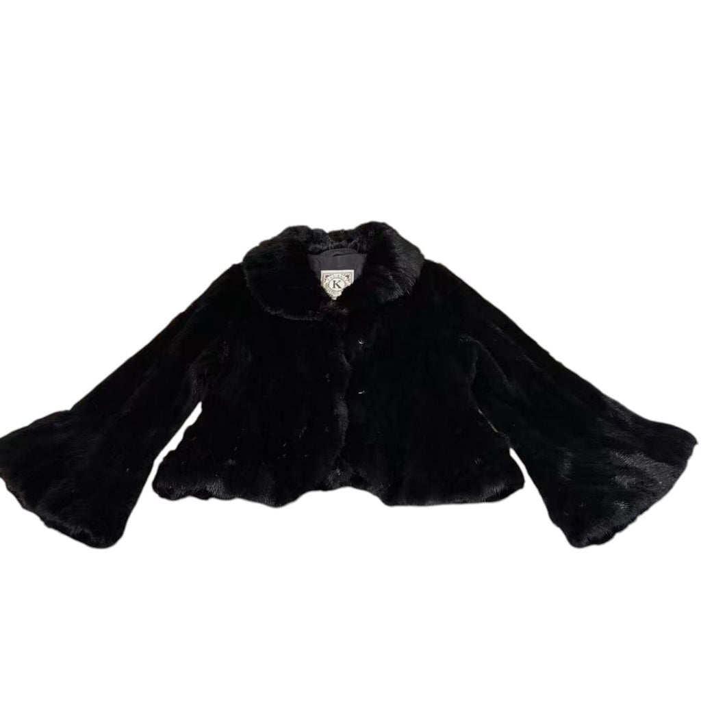 REAL MINK FUR SHORT JACKET COAT WAISTED BLACK SIZE S KOREA image 11