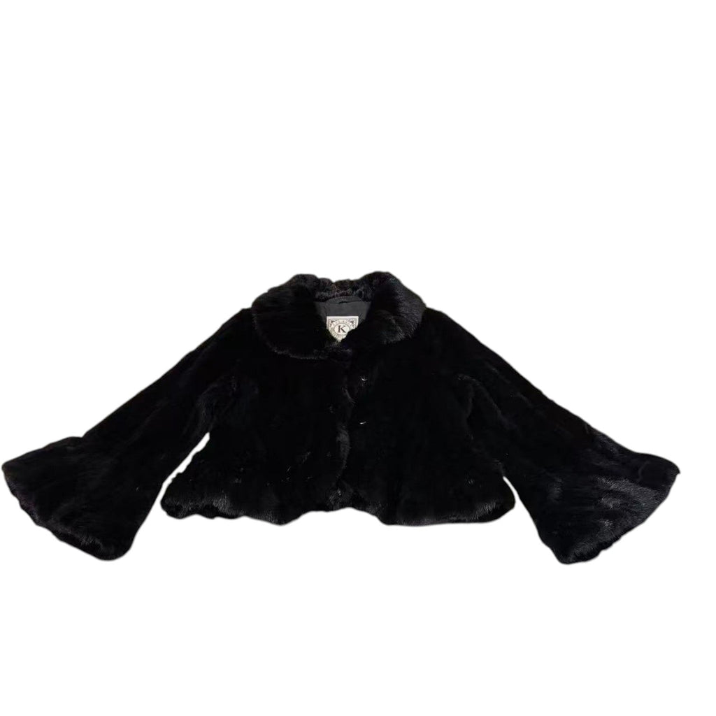 REAL MINK FUR SHORT JACKET COAT WAISTED BLACK SIZE S KOREA image 12
