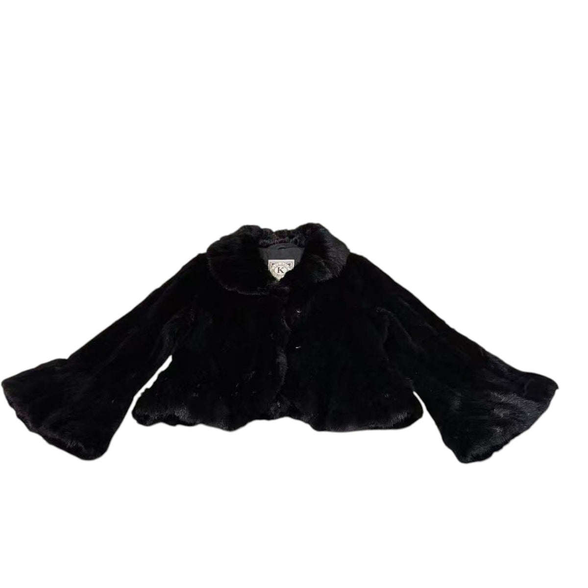 REAL MINK FUR SHORT JACKET COAT WAISTED BLACK SIZE S KOREA image 12