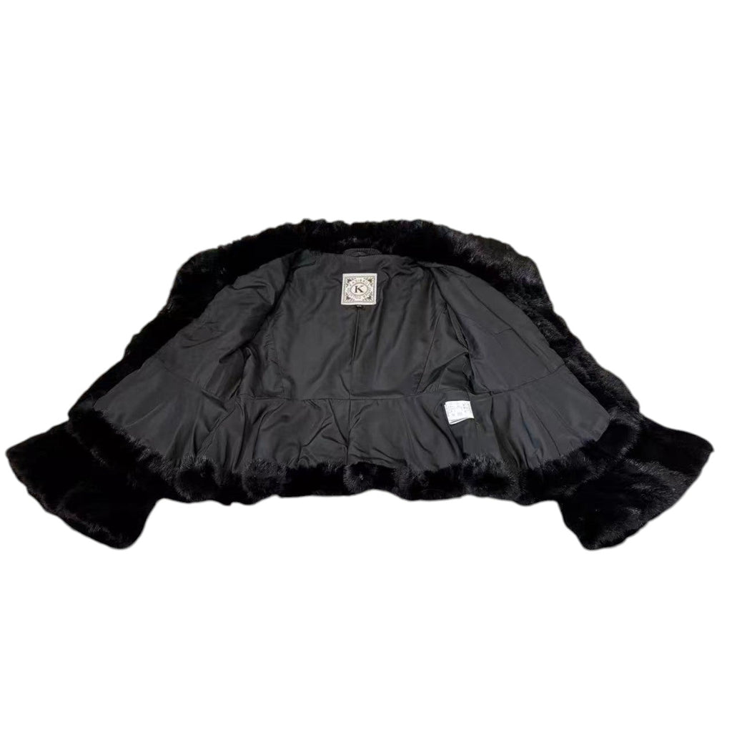 REAL MINK FUR SHORT JACKET COAT WAISTED BLACK SIZE S KOREA image 13