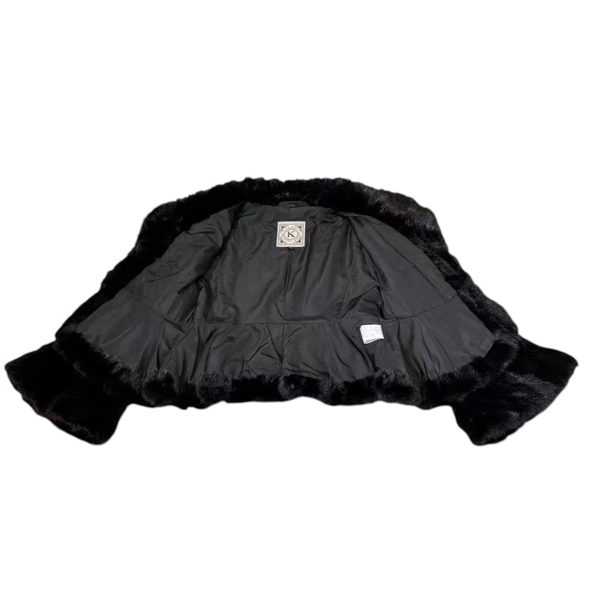 REAL MINK FUR SHORT JACKET COAT WAISTED BLACK SIZE S KOREA image 13