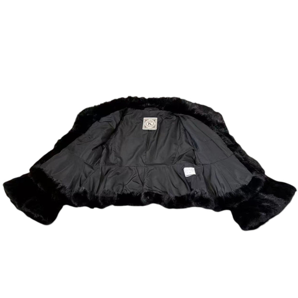 REAL MINK FUR SHORT JACKET COAT WAISTED BLACK SIZE S KOREA image 14