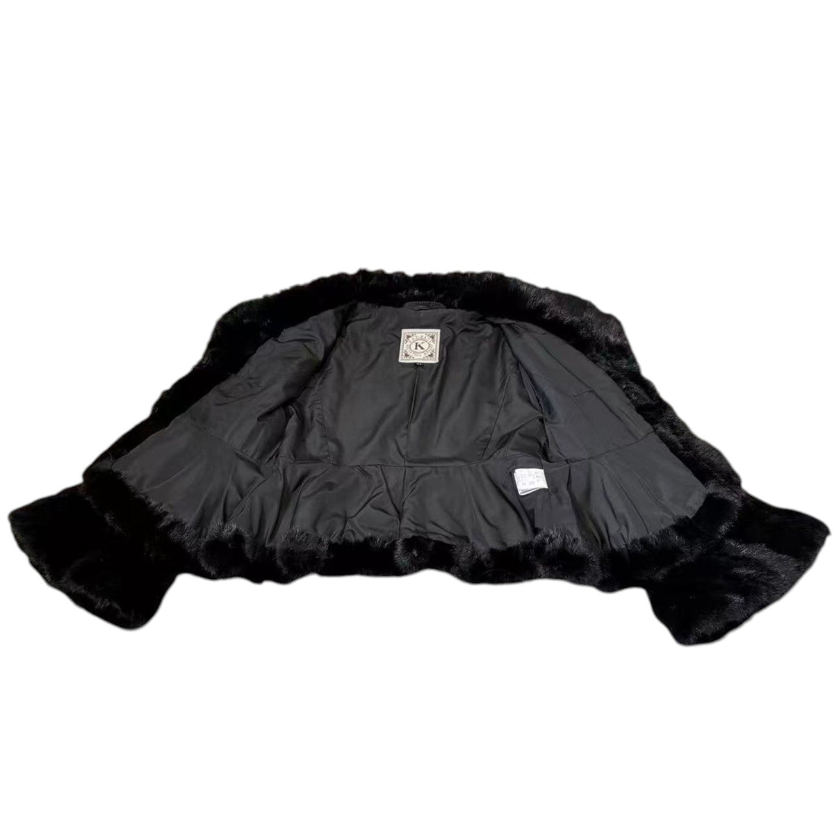 REAL MINK FUR SHORT JACKET COAT WAISTED BLACK SIZE S KOREA image 14