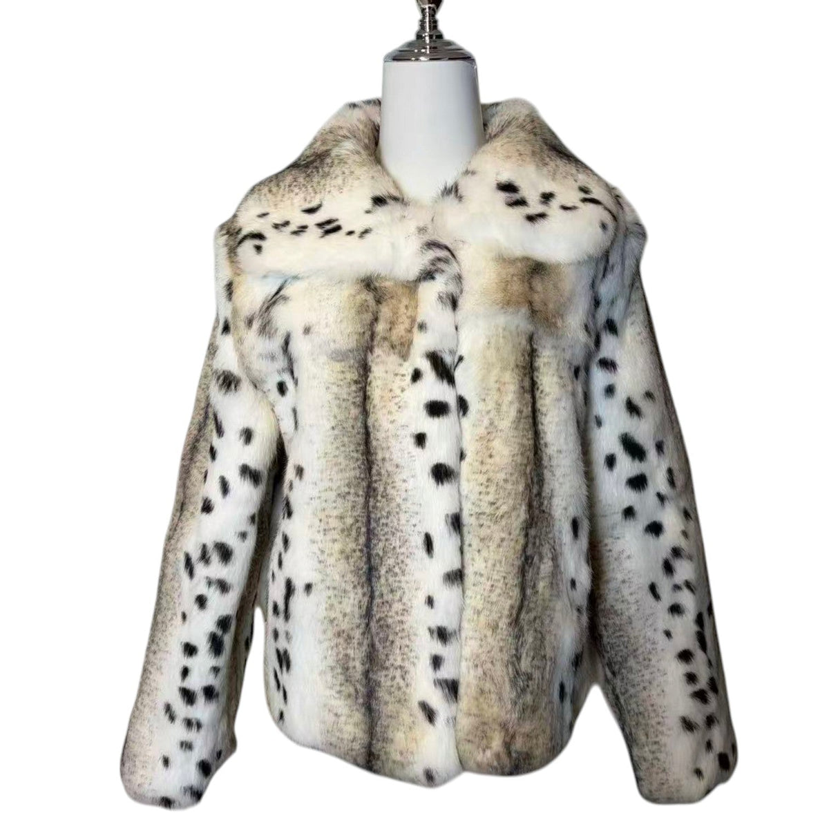 REAL RABBIT FUR COAT JACKET LEOPARD PRINT SHORT WHITE SIZE L FROM JAPAN image 1