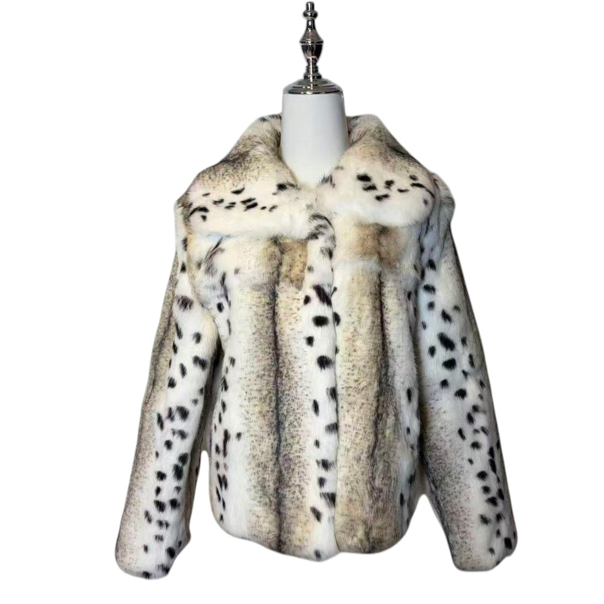 REAL RABBIT FUR COAT JACKET LEOPARD PRINT SHORT WHITE SIZE L FROM JAPAN image 2
