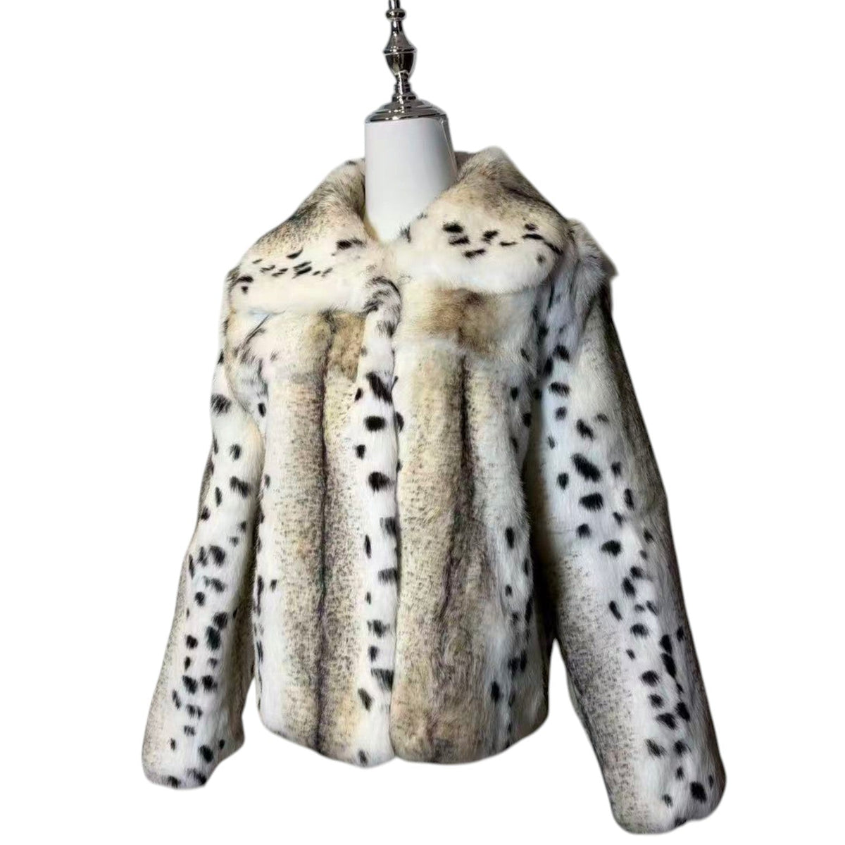 REAL RABBIT FUR COAT JACKET LEOPARD PRINT SHORT WHITE SIZE L FROM JAPAN image 3