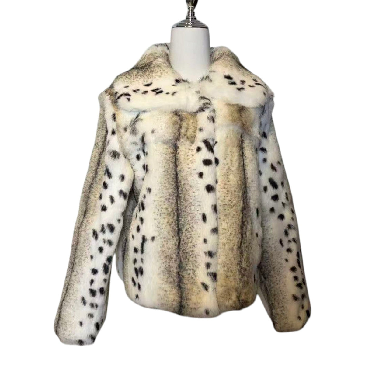 REAL RABBIT FUR COAT JACKET LEOPARD PRINT SHORT WHITE SIZE L FROM JAPAN image 4