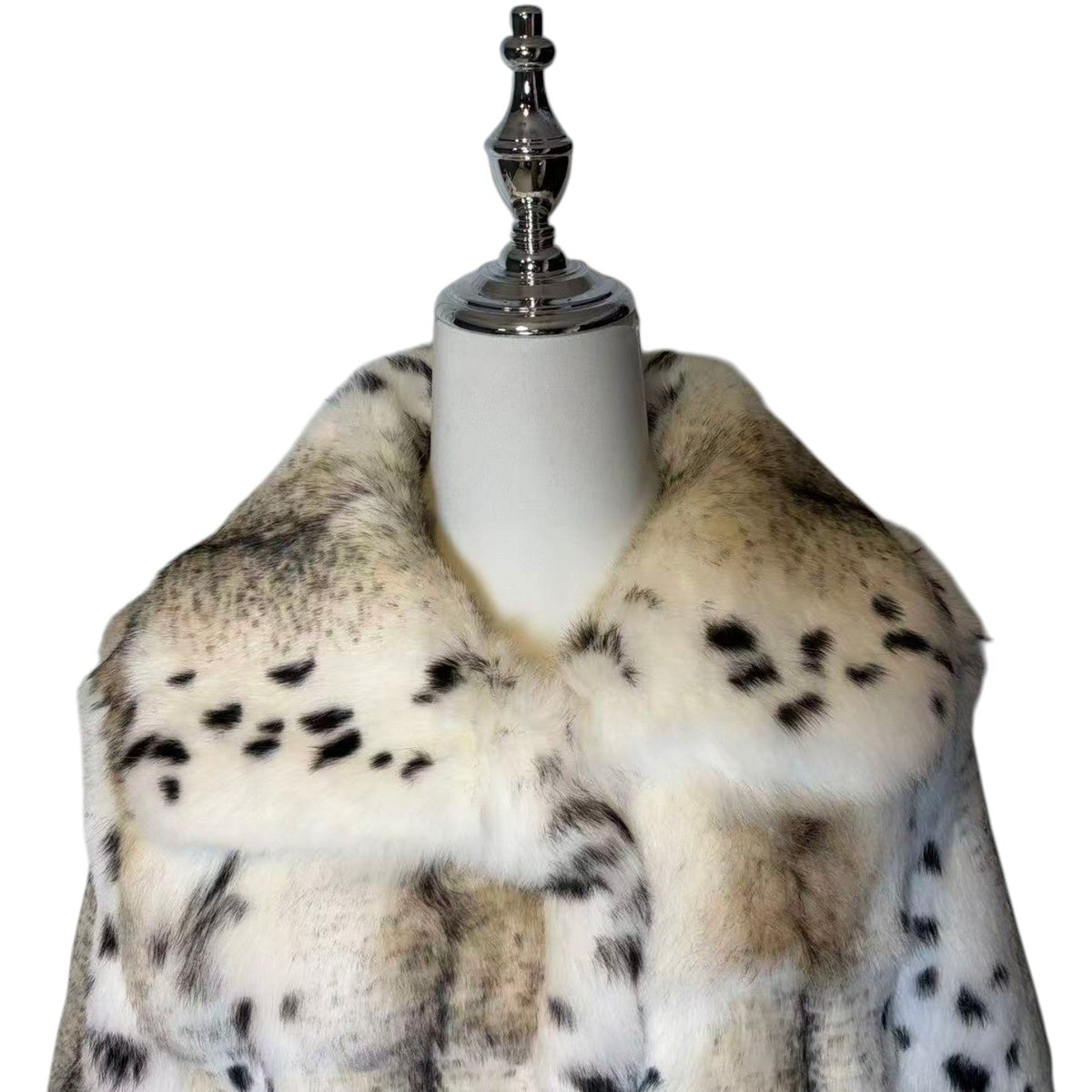 REAL RABBIT FUR COAT JACKET LEOPARD PRINT SHORT WHITE SIZE L FROM JAPAN image 5
