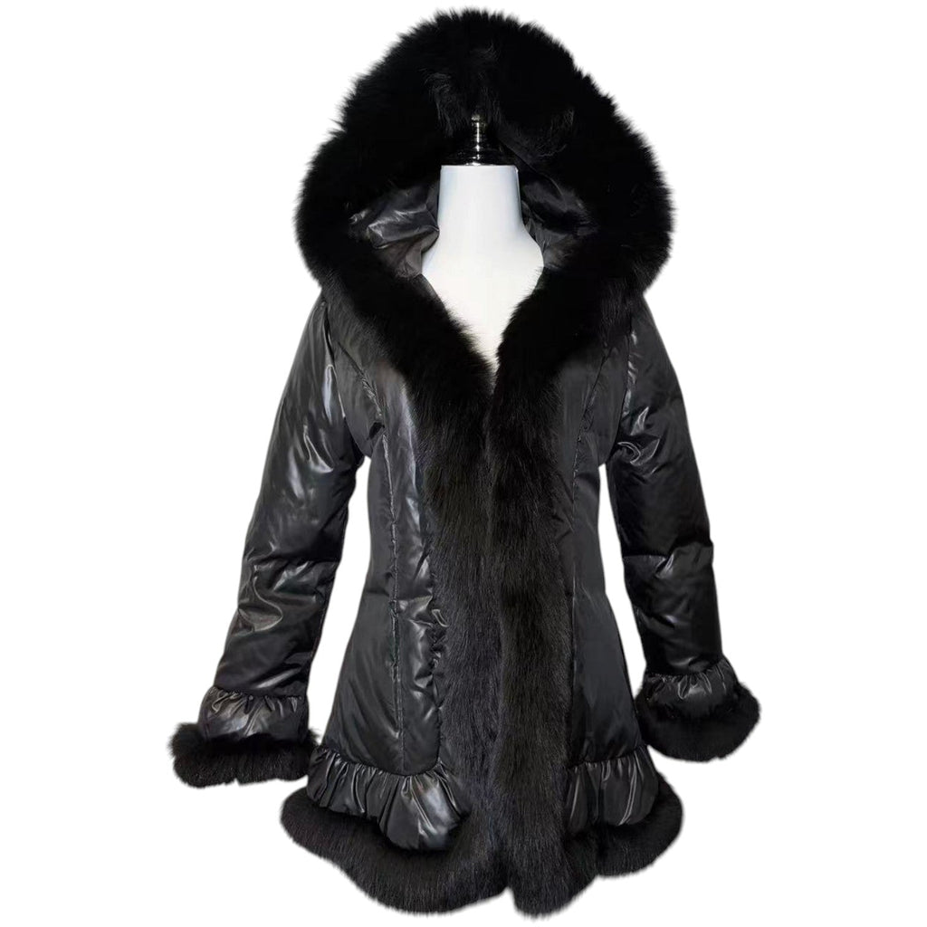 REAL FOX FUR HOODED DOWN JACKET COAT BLACK SIZE M FROM JAPAN image 1