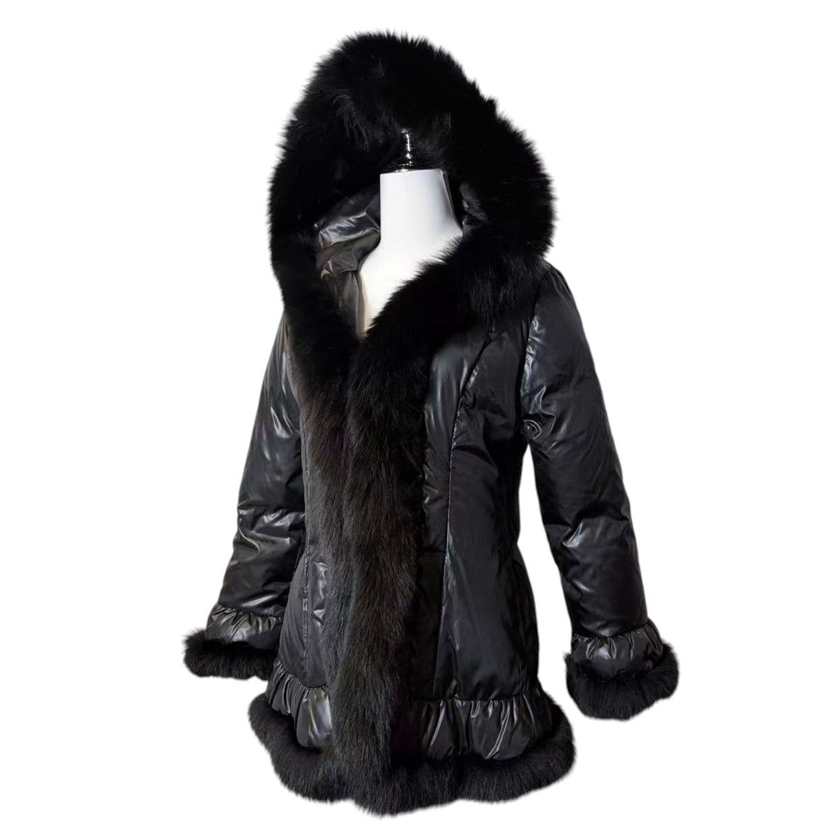 REAL FOX FUR HOODED DOWN JACKET COAT BLACK SIZE M FROM JAPAN image 2