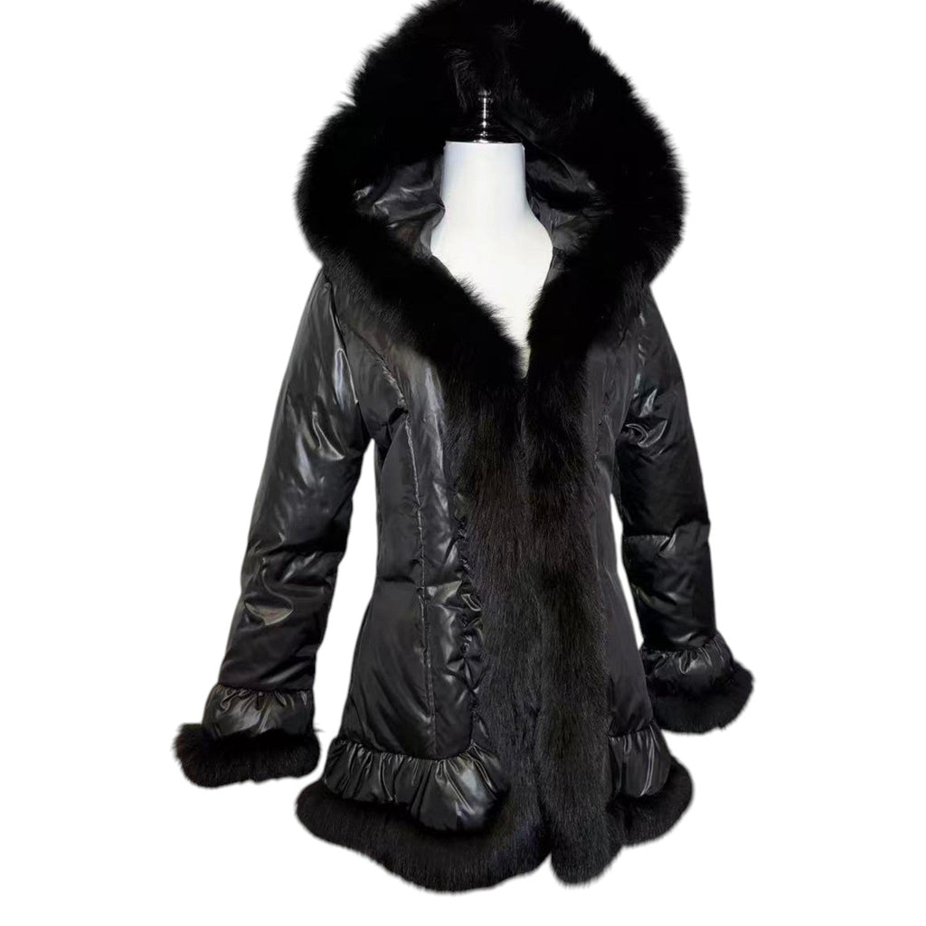 REAL FOX FUR HOODED DOWN JACKET COAT BLACK SIZE M FROM JAPAN image 3