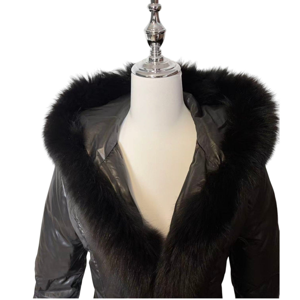 REAL FOX FUR HOODED DOWN JACKET COAT BLACK SIZE M FROM JAPAN image 5