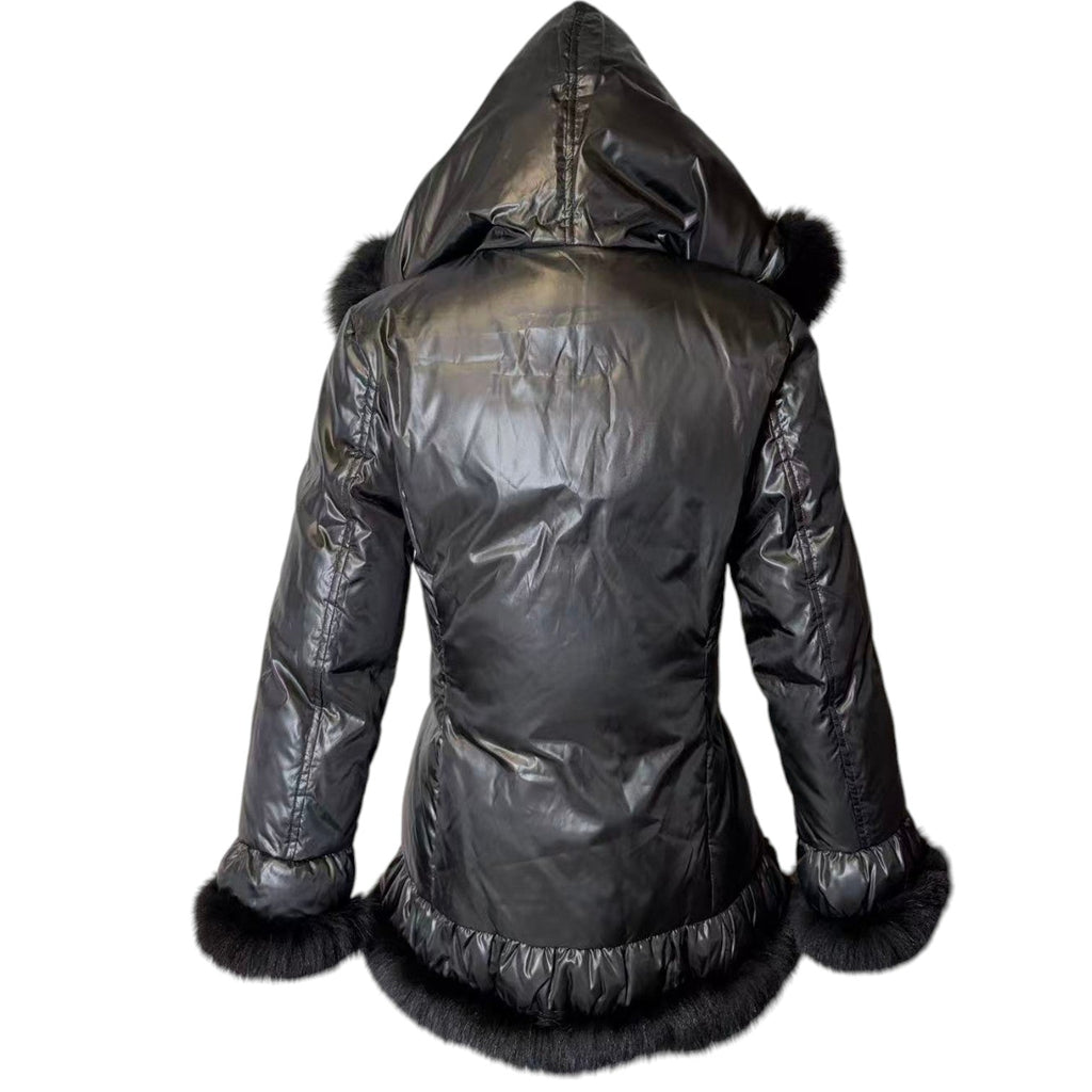 REAL FOX FUR HOODED DOWN JACKET COAT BLACK SIZE M FROM JAPAN image 6